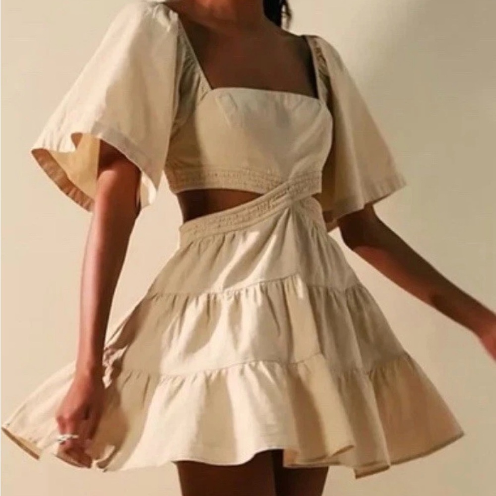 Free People Dress Womens S/P Beige Cross Of Sunlight Mini Boho Square Neck - Picture 2 of 11